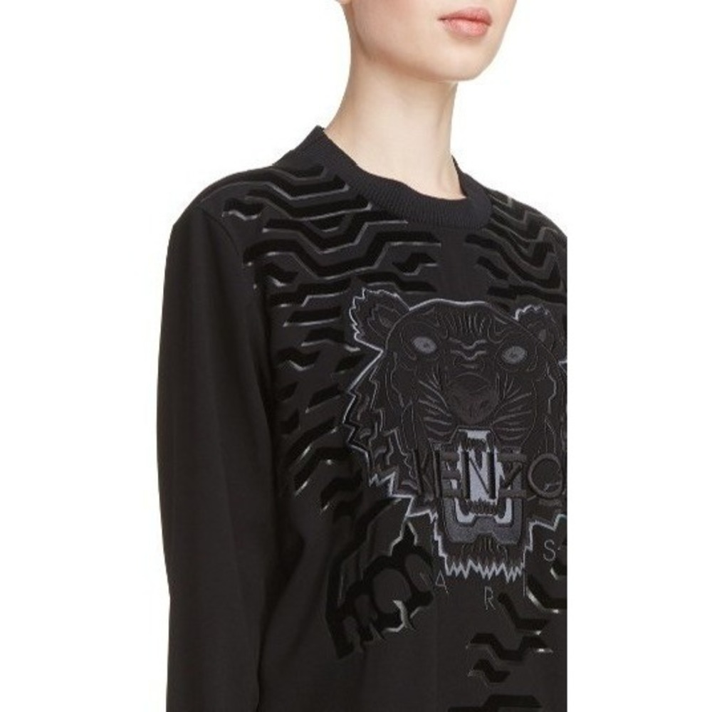 Kenzo Paris Tiger Head Embroidered Sweatshirt Dress Black &‎ Silver Large